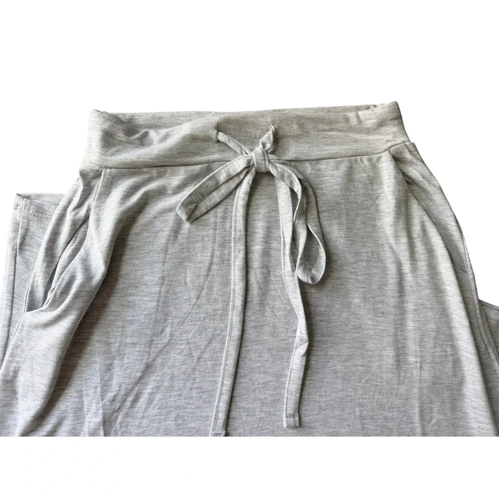 Heather Gray Jersey Knit Maxi Skirt with Pockets and Drawstring Waist - X-Large - Picture 2 of 2